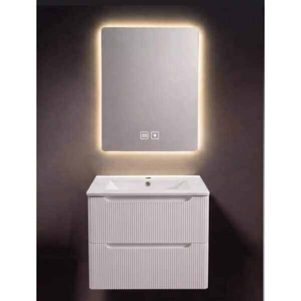Set mobilier baie PVC cu lavoar ceramic și oglindă LED iluminată Cristina 80 cm - imagine 1