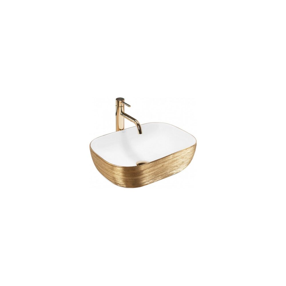 Lavoar ceramic Rea TR8271 oval pe blat auriu cu baterie - imagine 1