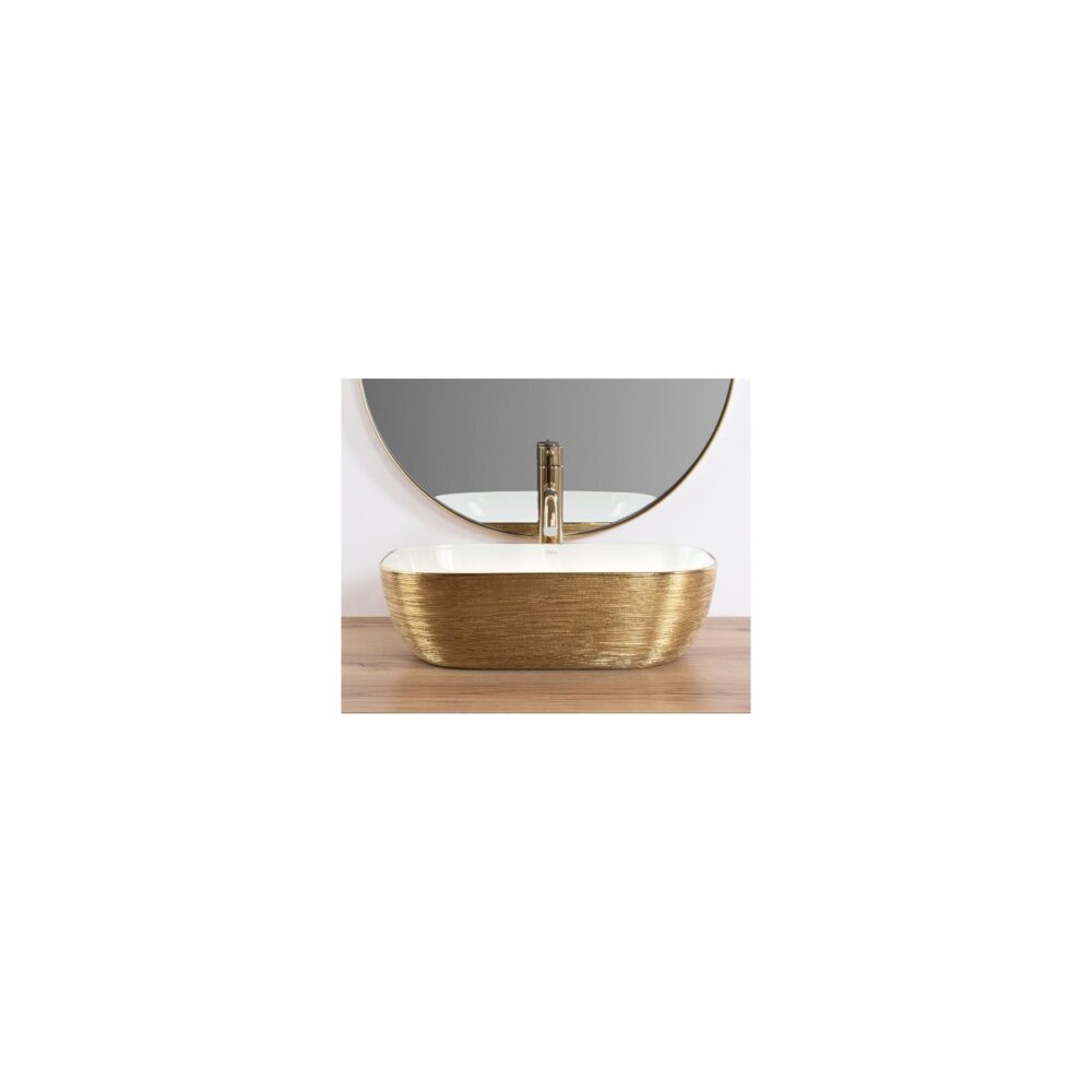 Lavoar ceramic Rea TR8271 oval pe blat auriu cu baterie - imagine 3