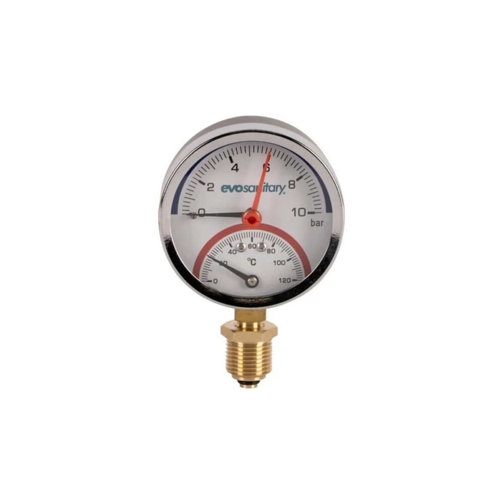 Termomanometru Radial Evo Sanitary 80 mm 10 bar 120°C cu Supapă 1/2" - imagine 1