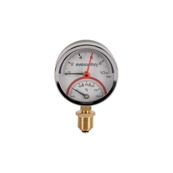 Termomanometru Radial Evo Sanitary 80 mm 10 bar 120°C cu Supapă 1/2" - imagine 1