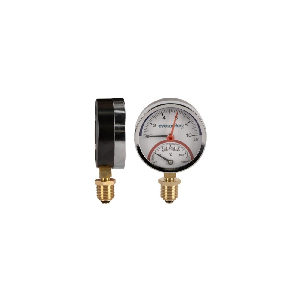 Termomanometru Radial Evo Sanitary 80 mm 10 bar 120°C cu Supapă 1/2" - imagine 2