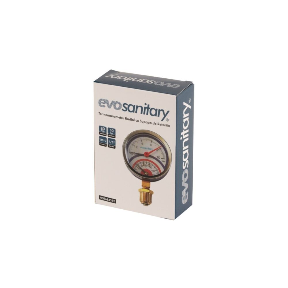 Termomanometru Radial Evo Sanitary 80 mm 10 bar 120°C cu Supapă 1/2" - imagine 3