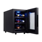 Mini frigider pentru sticle iHunt, ușă din sticlă, iluminare LED