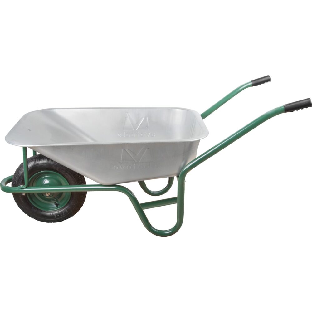 Roabă cu cuvă zincată, roată pneumatică, cadru metalic verde - imagine 1