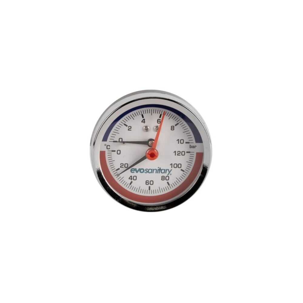 Termomanometru axial cu supapă de reținie Evosanitary 80 mm, 10 bar, 120°C, 1/2" - imagine 1