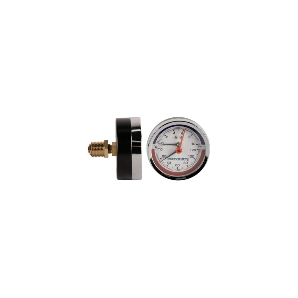 Termomanometru axial cu supapă de reținie Evosanitary 80 mm, 10 bar, 120°C, 1/2" - imagine 2
