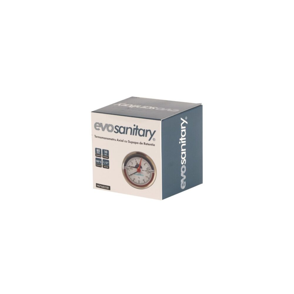 Termomanometru axial cu supapă de reținie Evosanitary 80 mm, 10 bar, 120°C, 1/2" - imagine 3