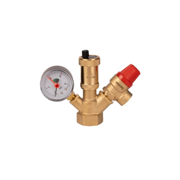 Sistem siguranță încălzire Evosanitary HGT 684005, 1", alamă, cu manometru - imagine 1