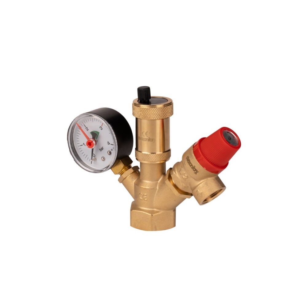 Sistem siguranță încălzire Evosanitary HGT 684005, 1", alamă, cu manometru - imagine 3