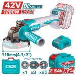 Polizor unghiular Total 42V 1280W Brushless, 115 mm, 2 acumulatori 2.5Ah