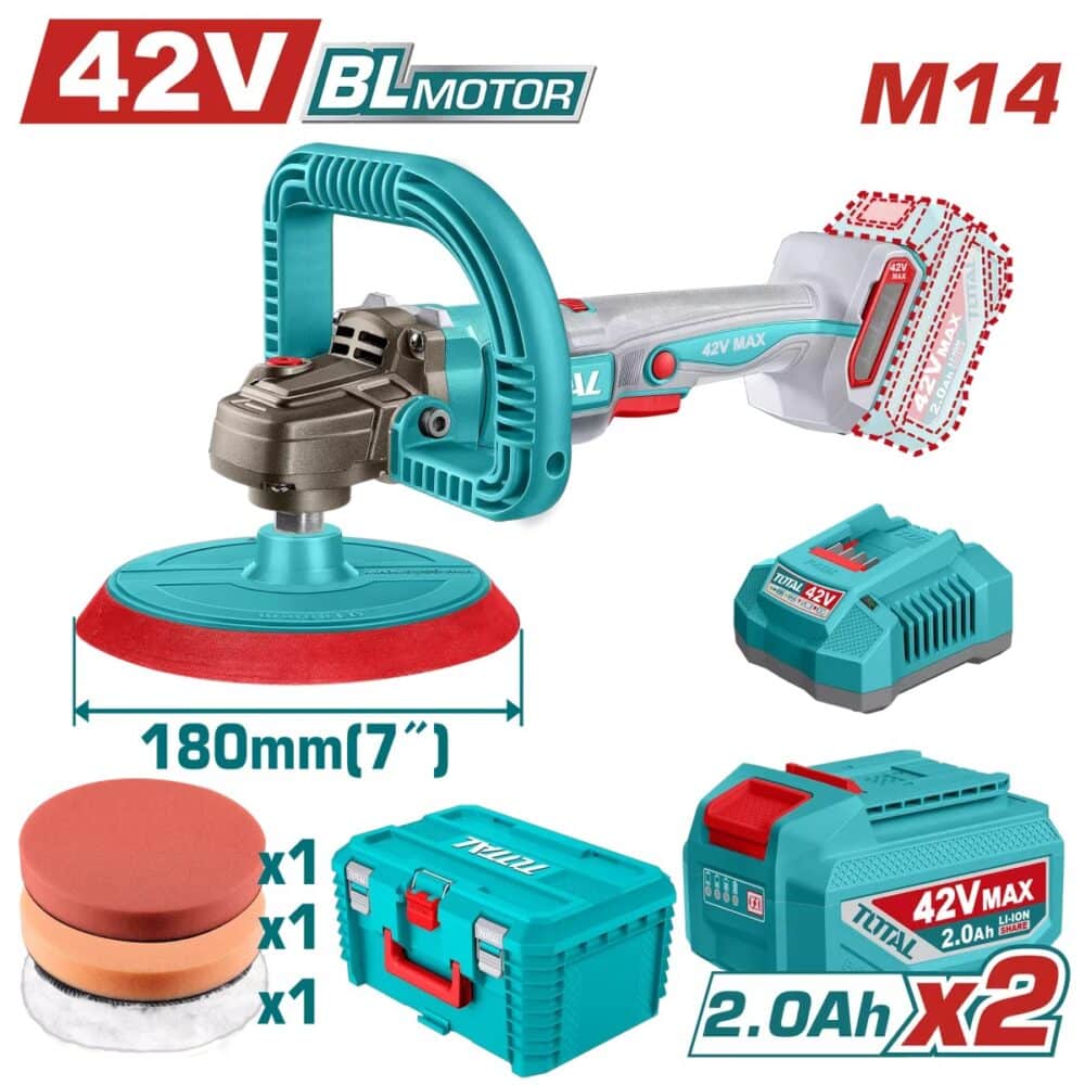 Mașină de polizat Total 42V brushless, disc 180mm, 2 acumulatori 2.0Ah - imagine 1