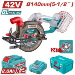 Fierăstrău circular Total 140mm 42V Brushless, 2 acumulatori 2.0Ah