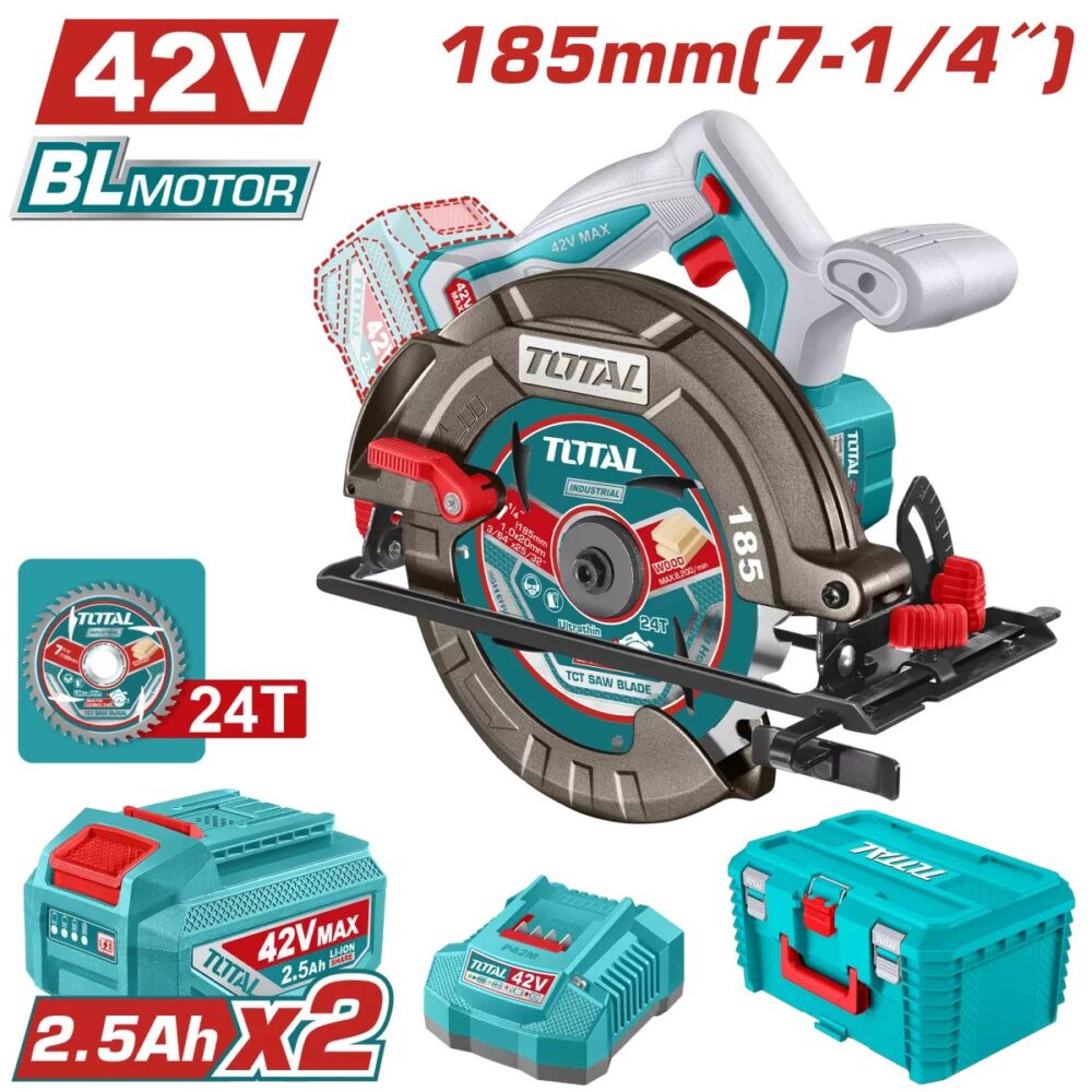 Fierăstrău circular Total 185mm 42V BL Motor, 2 acumulatori 2.5Ah - imagine 1