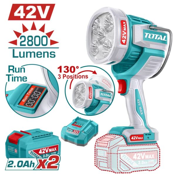 Lampă de lucru cu acumulator Total TWLI42896E, 42V, 2800 lumeni - imagine 1