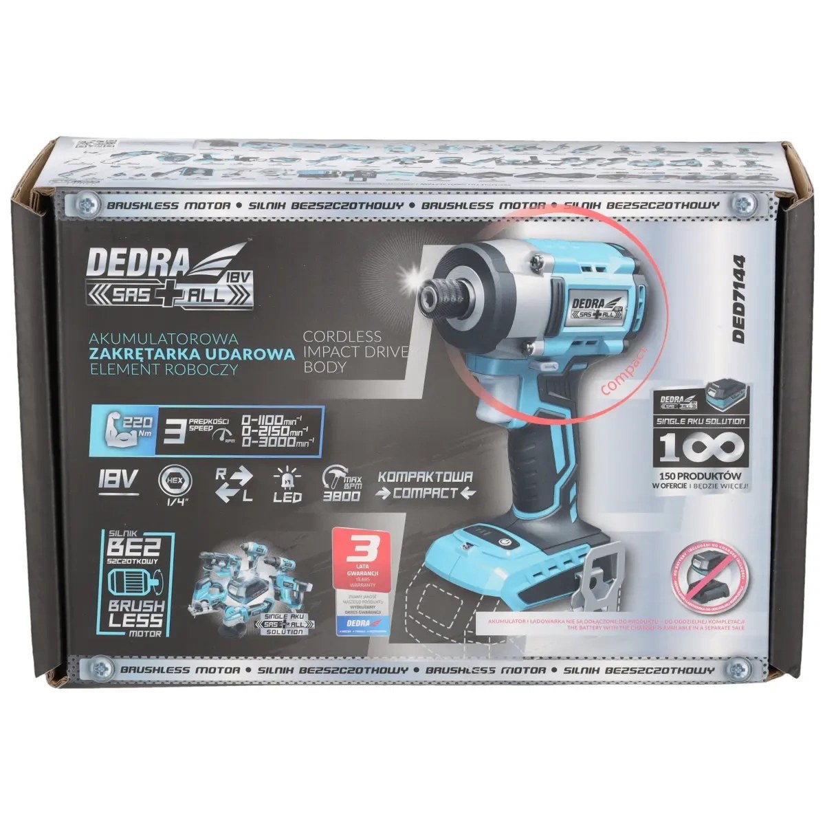 Mașină de înșurubat cu impact Dedra DED7144, 18V, brushless, 230 Nm, fără acumulator - imagine 5