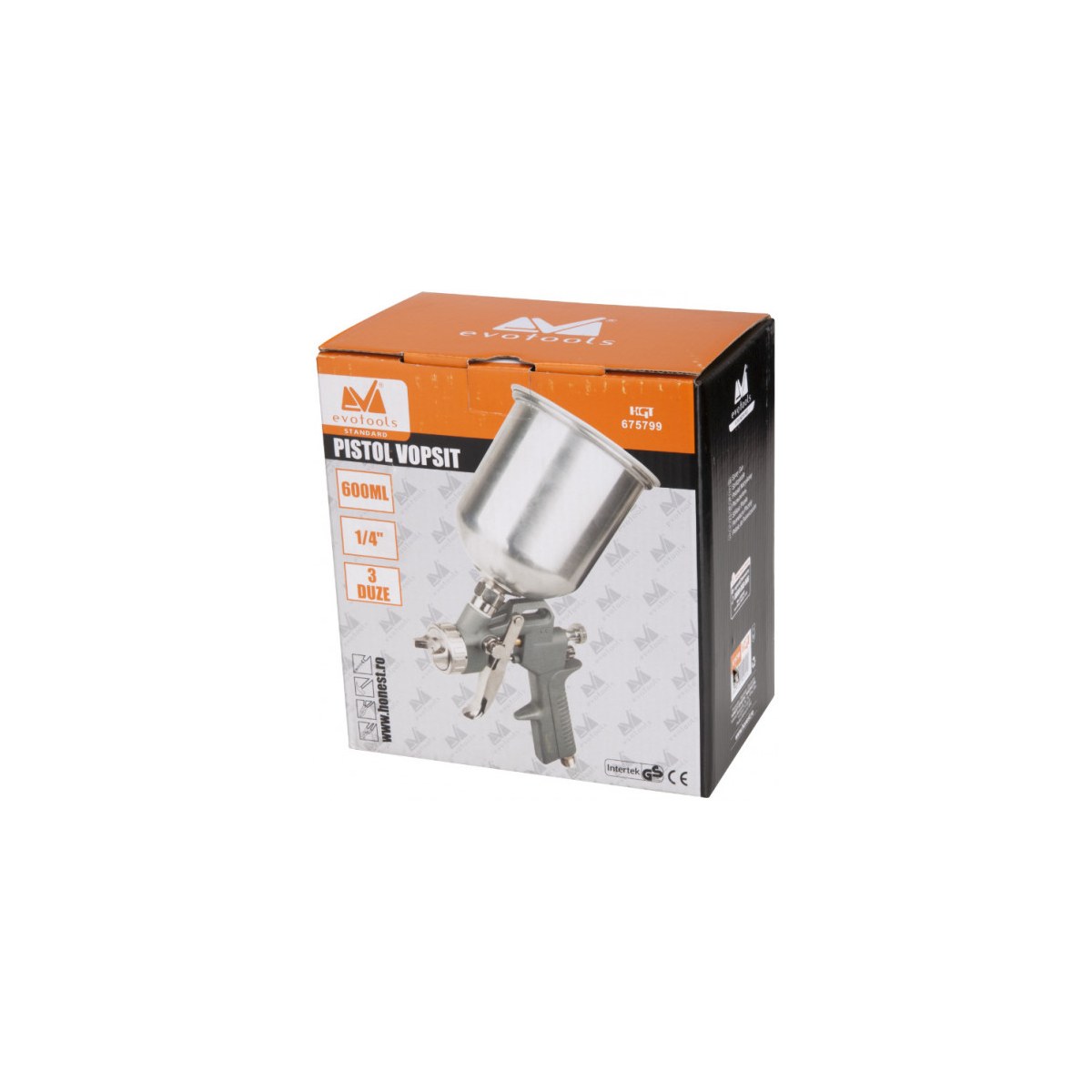 Pistol de vopsit cu aer comprimat Honest 675799, cupă 600 ml, duză 1/4 inch, 3 duze - imagine 2