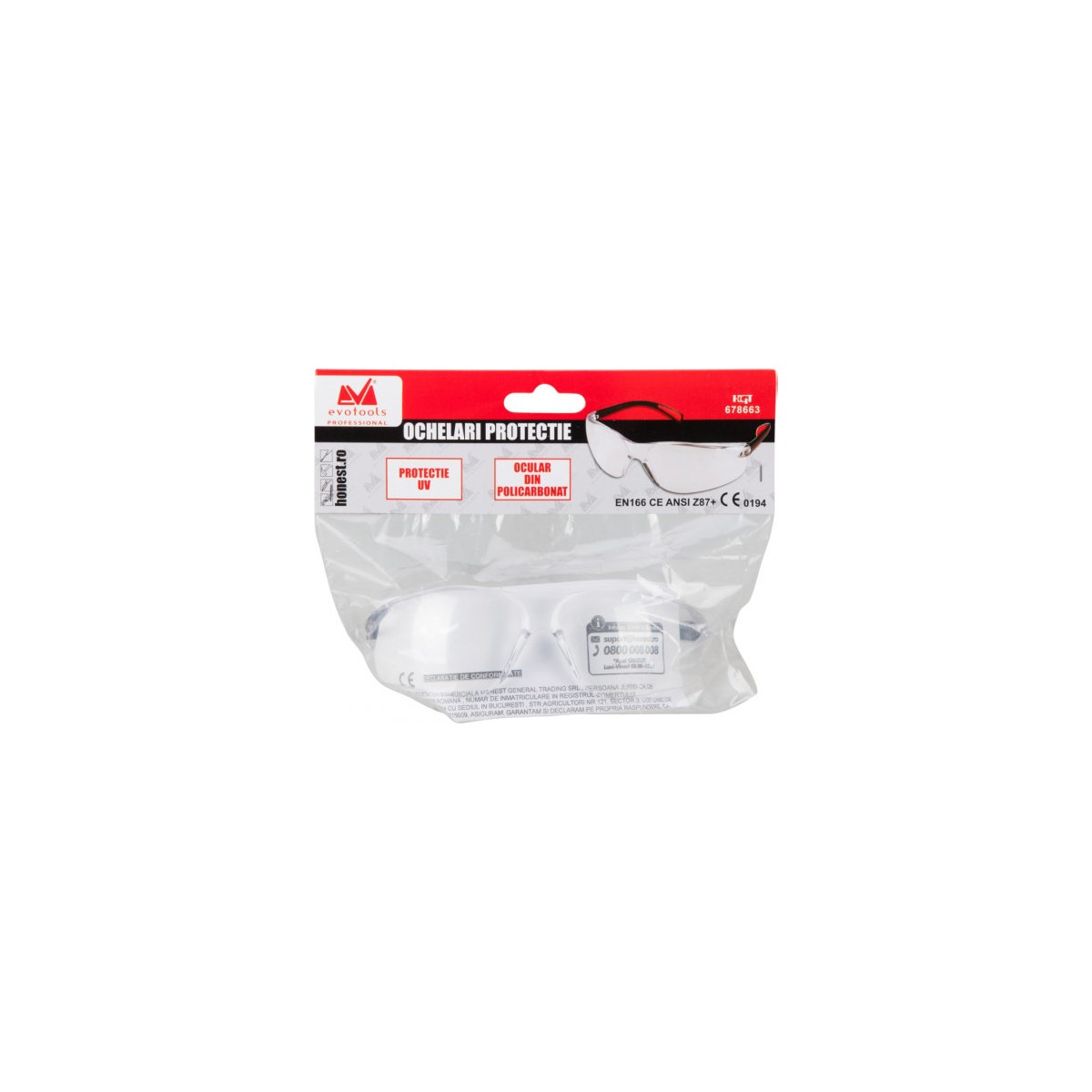 Ochelari de protecție Evotools HGT678663, ocular policarbonat, protecție UV - imagine 2