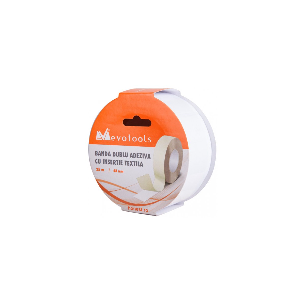 Bandă dublu adezivă cu inserție textilă evotools 48 mm x 25 m - imagine 2