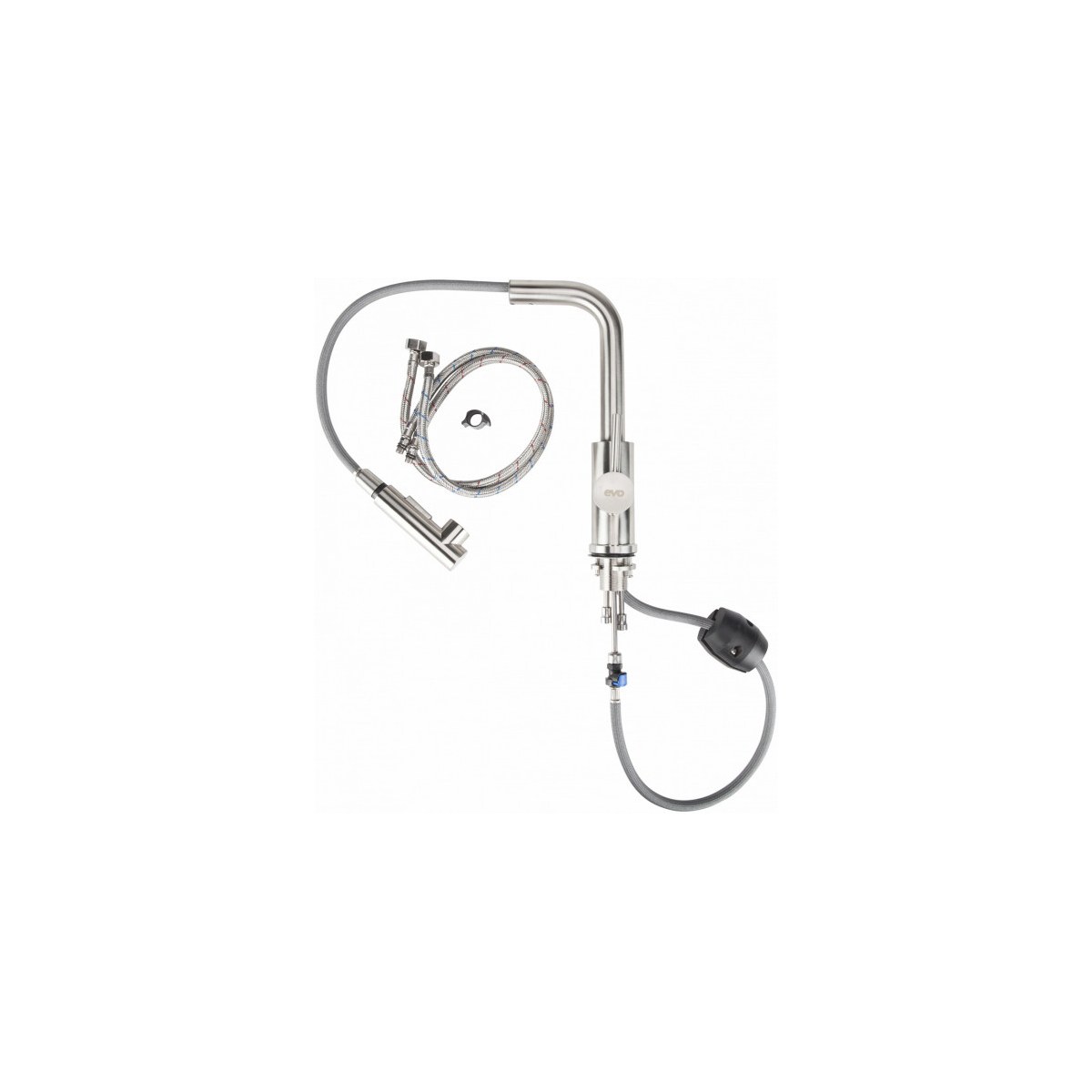 Baterie bucătărie tip L cu duș extensibil, INOX, EvoSanitary 5001 - imagine 2