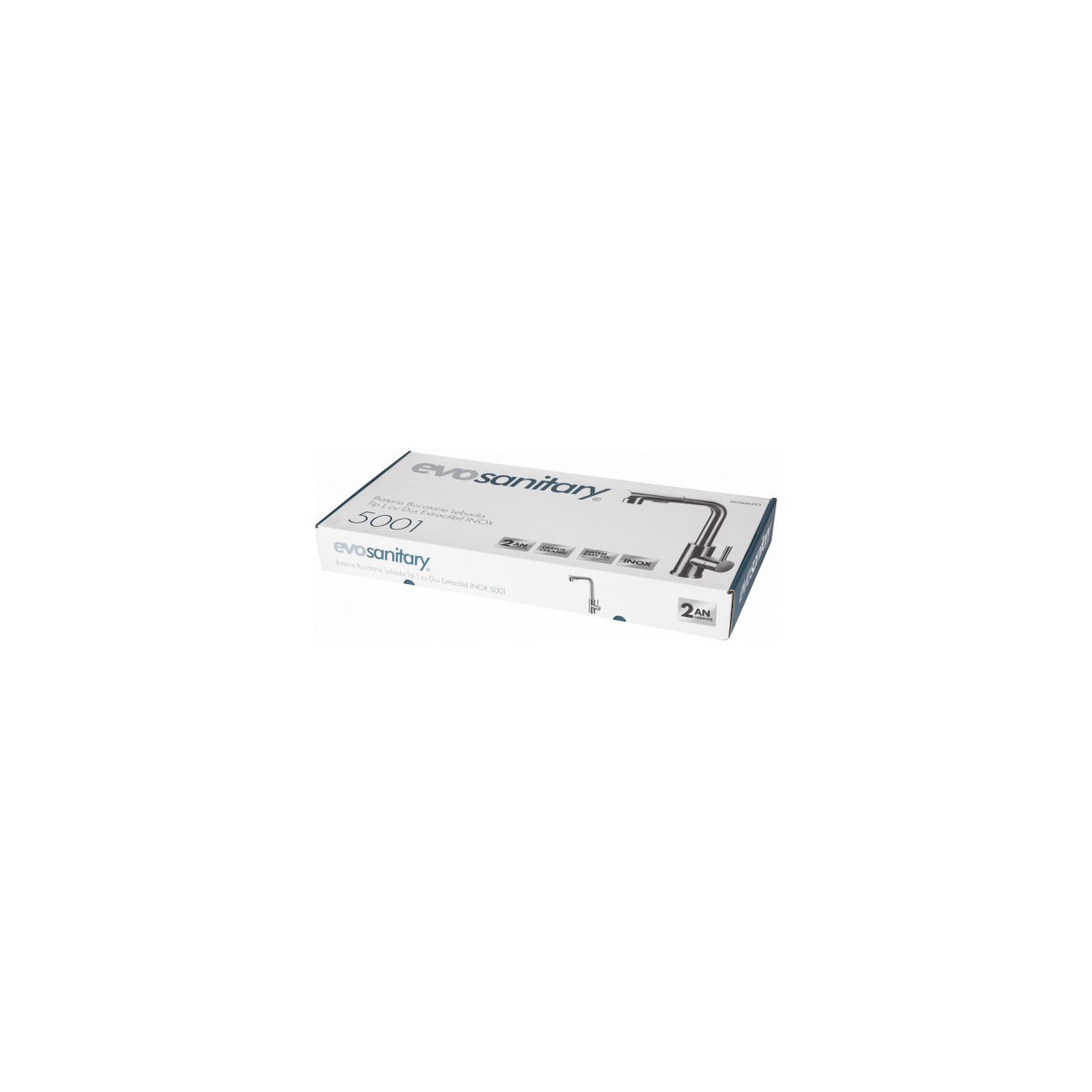 Baterie bucătărie tip L cu duș extensibil, INOX, EvoSanitary 5001 - imagine 3