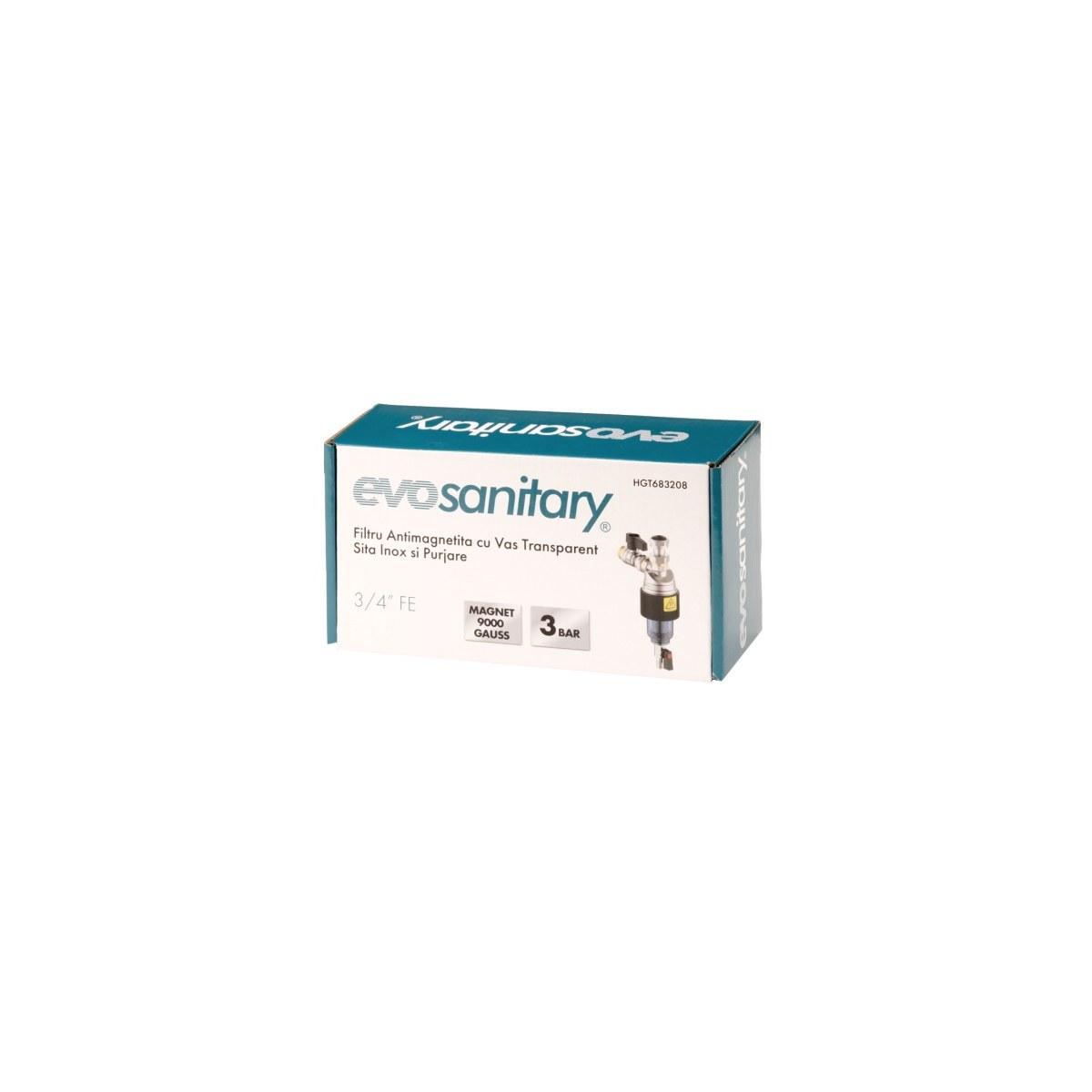 Filtru antimagnetic cu vas transparent, sita inox si purjare, evosanitary HGT683208, 3/4" FE - imagine 3