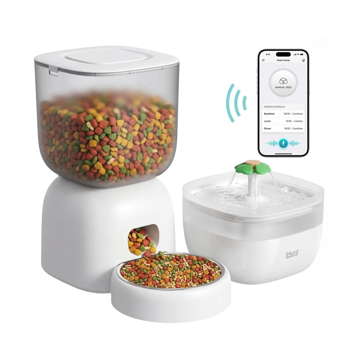 Hranitor automat smart cu fântână de apă iHunt 3L + 2L - imagine 1