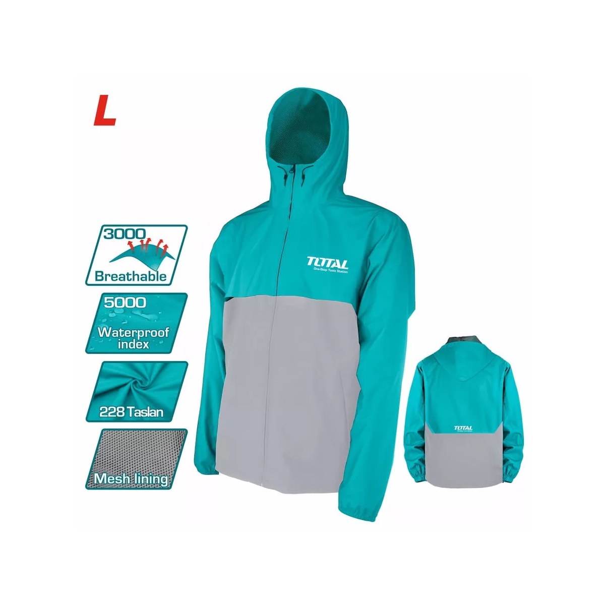 Jachetă de ploaie Total TJCTC2282L, mărime L, material Taslan 228, cu glugă