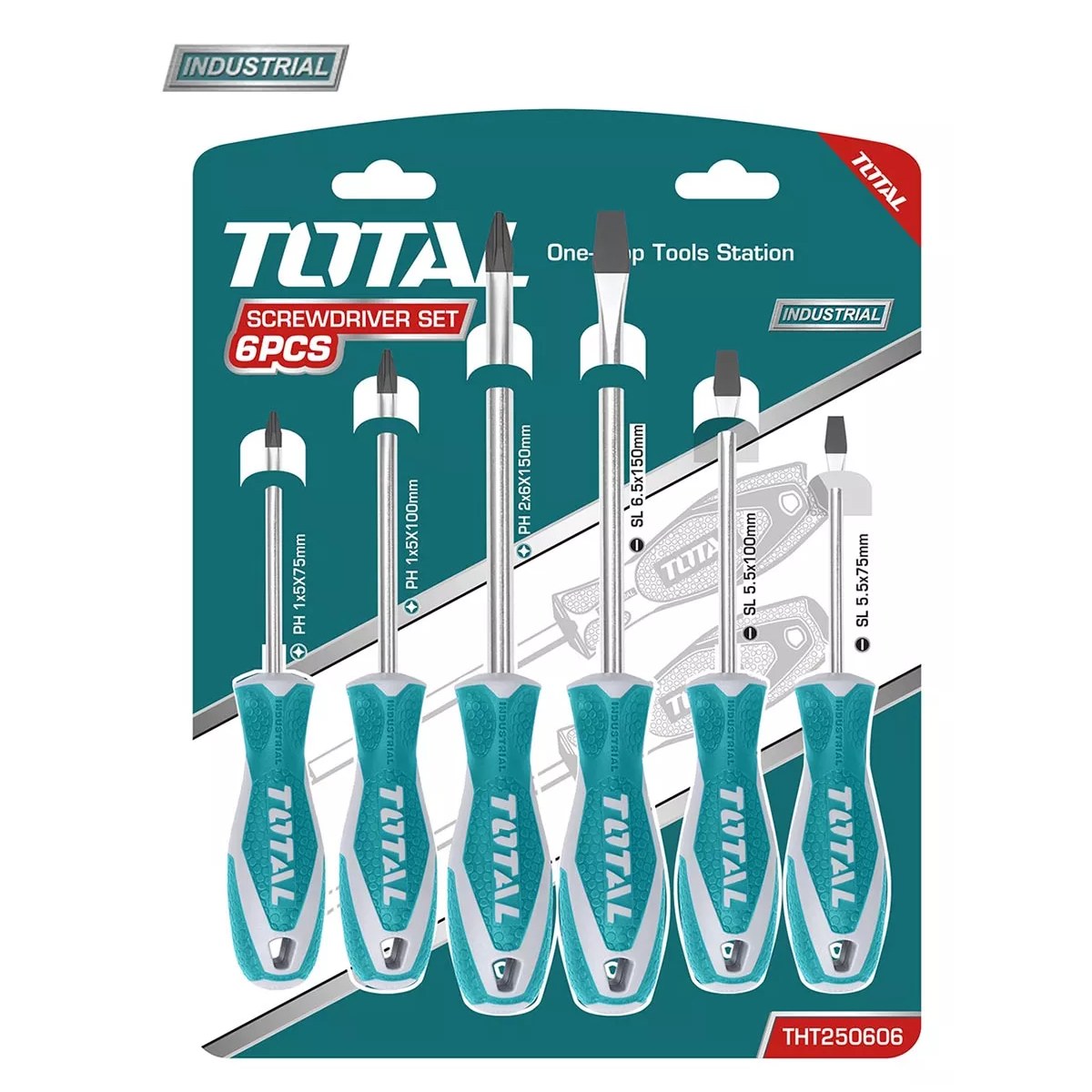 Set 6 șurubelnițe Total THT250606, vârf Phillips și plat, 75-150 mm