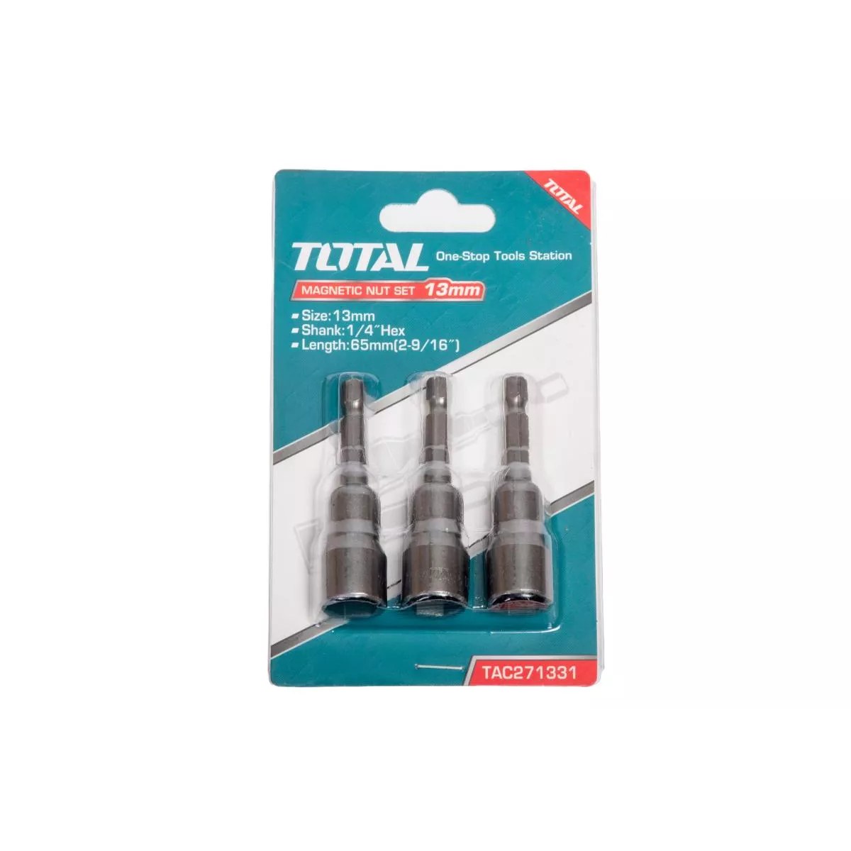 Set 3 capete tubulare magnetice 13 mm Total TAC271331, coadă hexagonală 1/4"