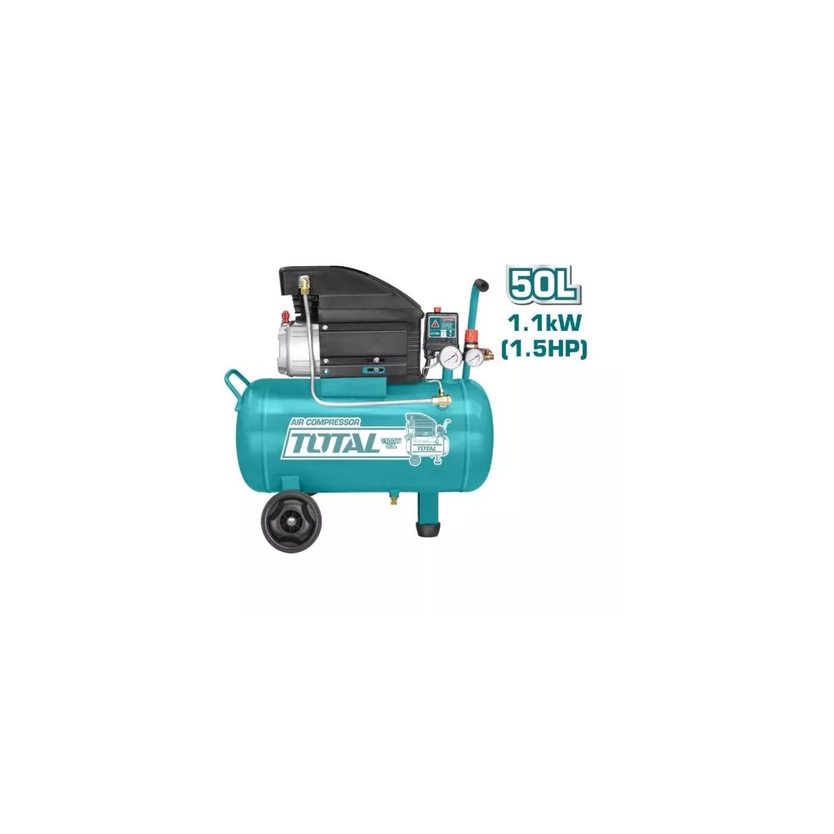 Compresor de aer TOTAL TC255061E, 1100 W (1.5 HP), rezervor 50 L, 8 bar