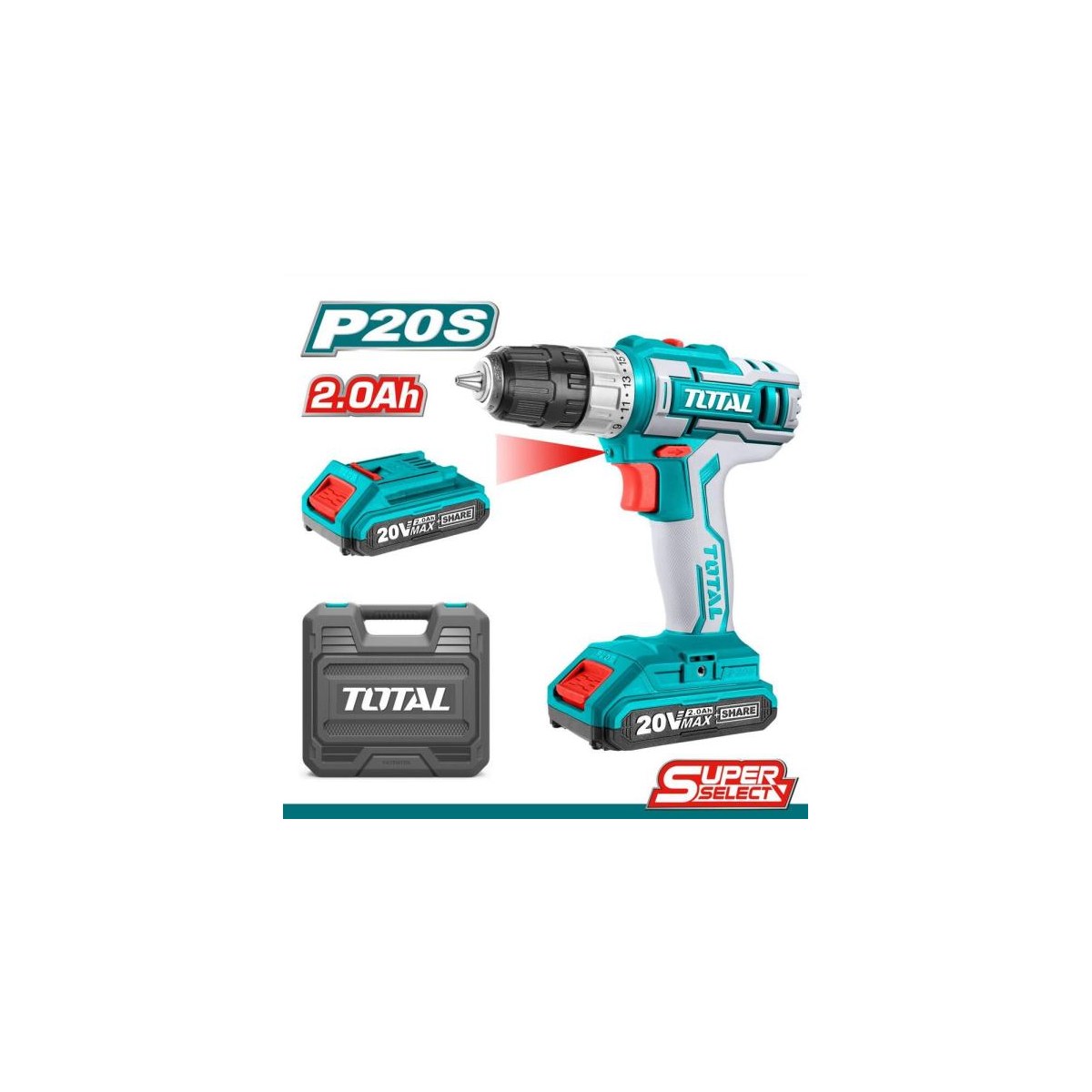 Mașină de găurit cu acumulator Total TDLI200215, 20V, 2.0Ah, cu valiză
