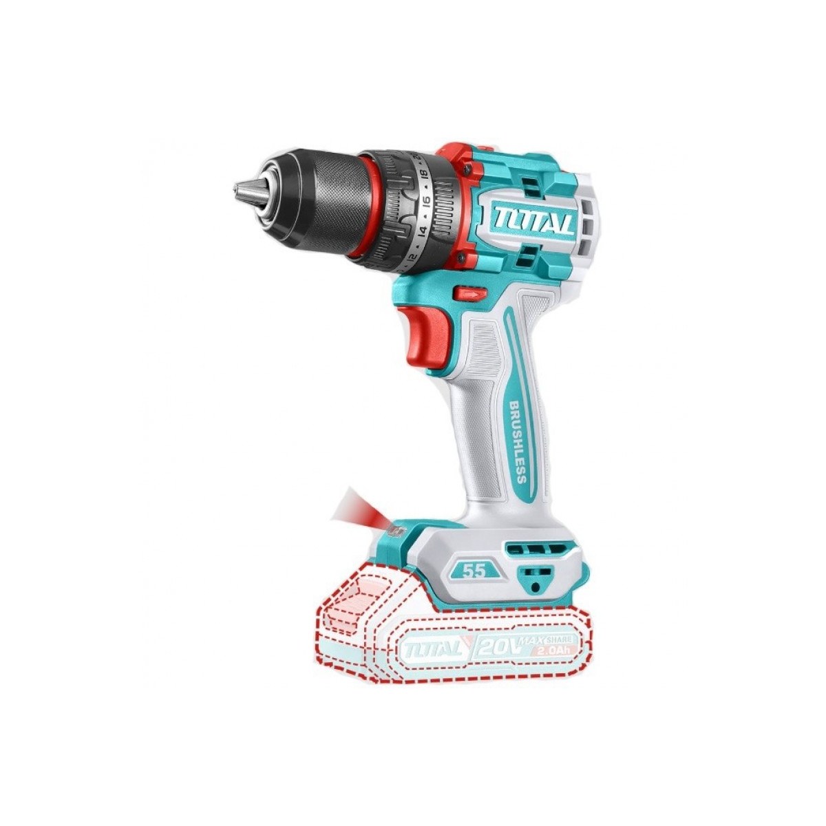 Mașină de găurit și înșurubat cu acumulator Total TDLI20453E, 20V, motor brushless - imagine 1